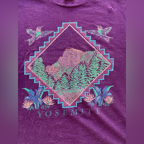 Vintage Jerzees Purple Sparkle Printed Graphic Tee Yosemite Large Casual USA - Picture 5 of 5